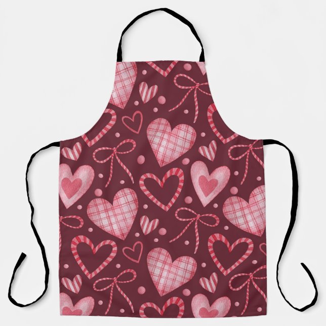 Tablier Aquarelle Saint-Valentin : rose Bourgogne (Recto)