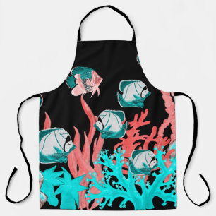 Tablier Aquarelle sans couture motif avec poissons exotiqu