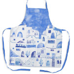 Tablier Aquarelle Santorin<br><div class="desc">Aquarelle bleu et blanc,  peinture murale basée sur l'île grecque de Santorin.</div>