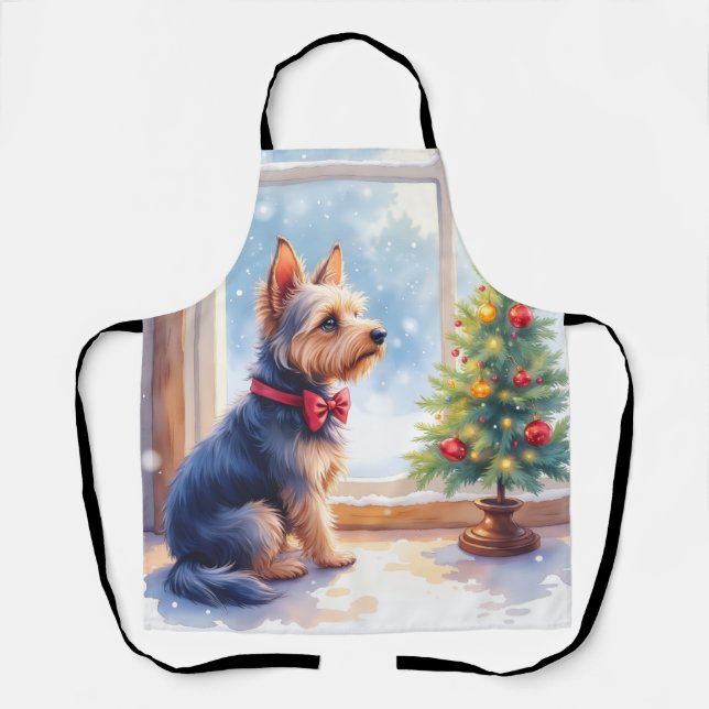 Tablier Aquarelle Terrier Australien Table de Noël (Recto)