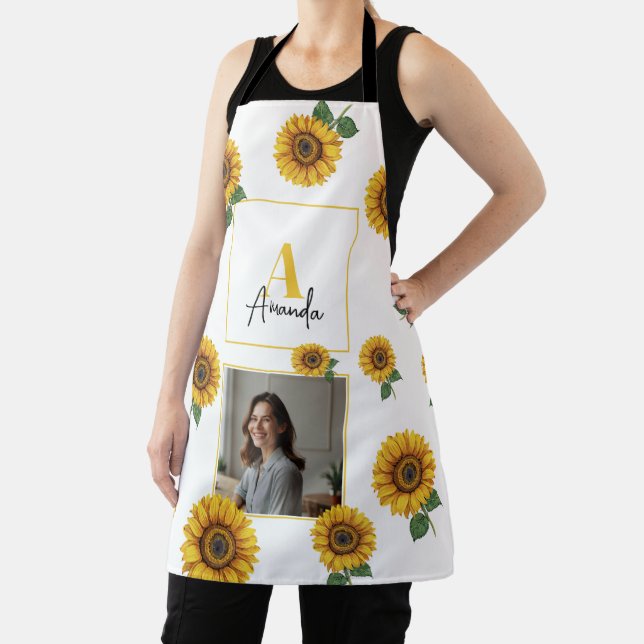 Tablier Aquarelle Tournesol jaune Monogramme Maman (Insitu)