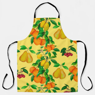 Tablier Aquarelle transparente motif avec agrumes, poire,