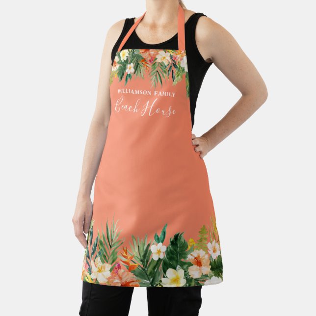 Tablier Aquarelle Tropical Floral Beach House Coral (Insitu)