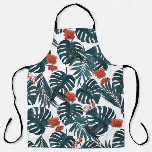 Tablier Aquarelle tropicale, feuilles, fleurs, colibris