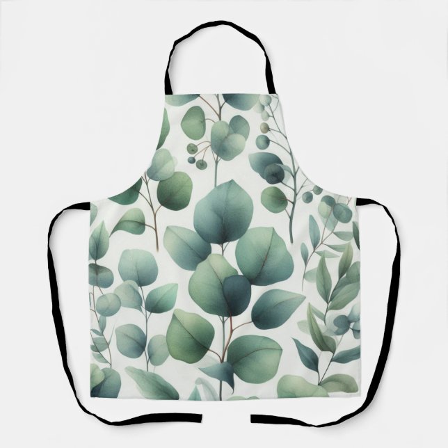 Tablier Aquarelle Vert Eucalyptus Feuilles (Recto)
