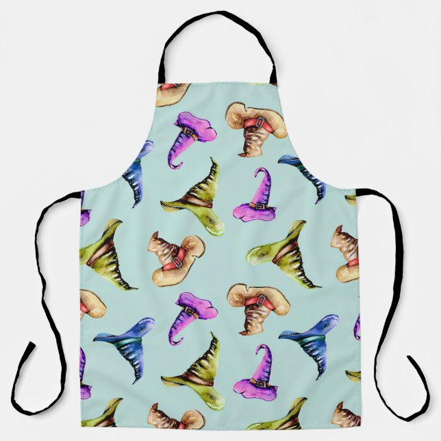 Tablier Aquarelle vieux casquettes : arrière - plan bleu. (Recto)