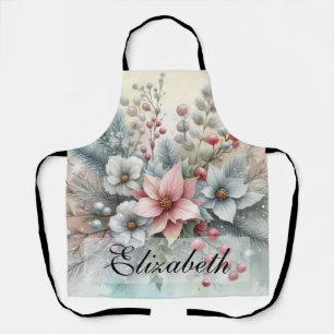 Tablier Aquarelle vintage Fleur de Noël et ornements