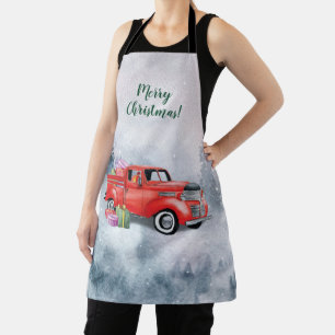 Tablier Aquarelle vintage Rouge Noël Camion de vacances
