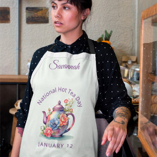 Tablier Aquarelle vintage théière Florale Thé chaud nation