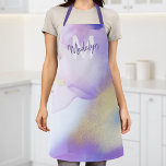 Tablier Aquarelle violet Abstrait Girly Luxury Monogramme<br><div class="desc">Personnalisez facilement ce style glamour abstrait couleur lilas peinture et faux or spray arrière - plan avec vos détails personnalisés.</div>
