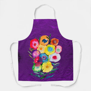 Tablier Aquarelle violet fleurs lolaires florales