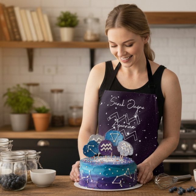 Tablier Aquarius Constellation Ciel pourpre Personnalisé (For the Aquarian who loves astrology and baking. Just add their name)