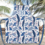 Tablier Ara Parrot Blue Tropical Leaf Motif Monogramme avr<br><div class="desc">Ara Parrot Blue Tropical Leaf Motif Monogram Apron. Des perroquets bleus dans un motif aux feuilles tropicaux. Ajoutez votre nom et votre monogramme.</div>