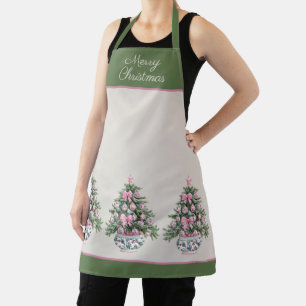 Tablier Arbre de Noël à motifs Chinois rose et vert chic