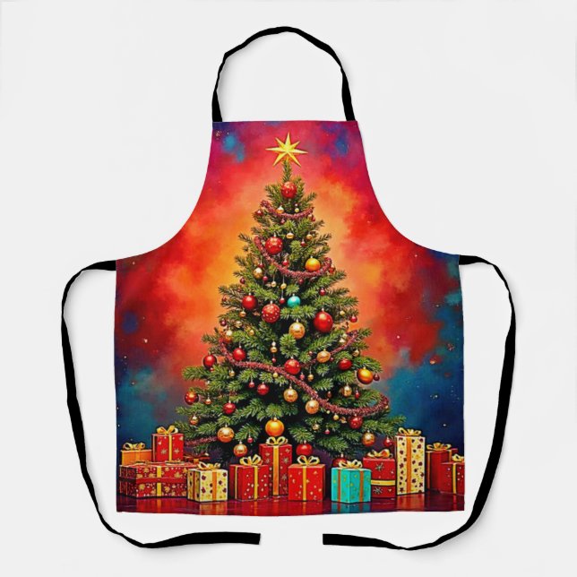 Tablier Arbre de Noël et Art de Cadeaux Festifs (Recto)