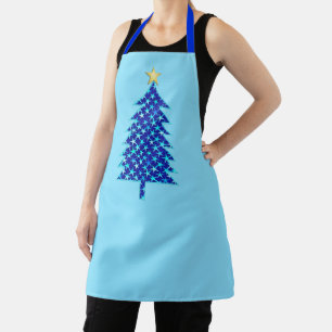 Tablier Arbre de Noël minimaliste moderne aux étoiles bleu