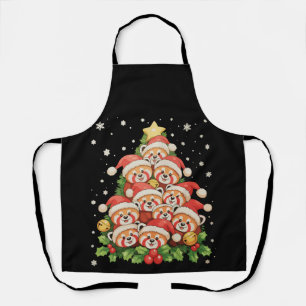 Tablier Arbre de Noël Panda Rouge Animal Lumière de Noël F