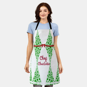 Tablier Arbre de Noël personnalisé Thème Vert Chef Apron
