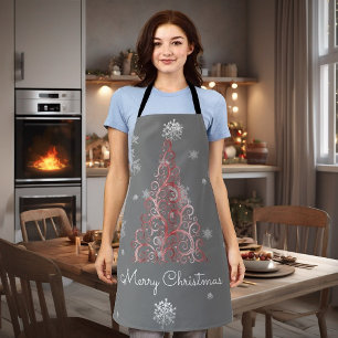 Tablier Arbre de Noël rouge et flocon de neige