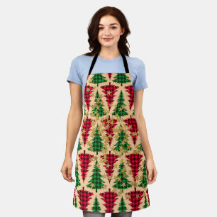 Tablier Arbre de Noël rouge et vert plaid parties scintill