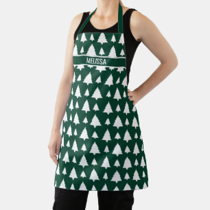 Tablier Arbre de Noël vert et blanc Motif et nom
