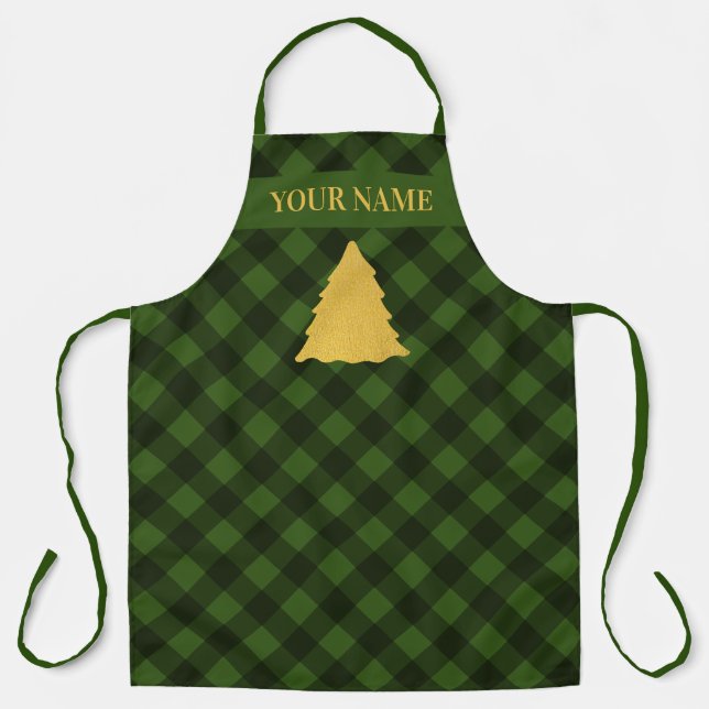Tablier Arbre de Noël vert et noir Buffalo plaid (Recto)