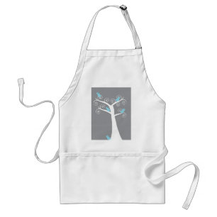 Tablier Arbre spirale blanc fantaisiste avec oiseaux bleus