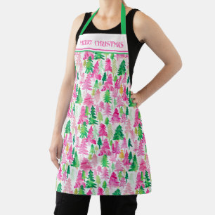 Tablier Arbres de Noël rose et vert Preppy Personnalisés