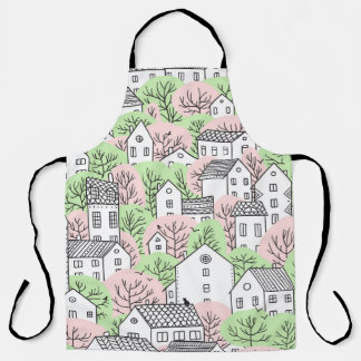 Tablier Arbres, maisons, paysage de la ville de printemps