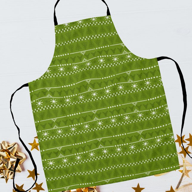Tablier Arbres nordiques et étoiles Motif (A unisex holiday apron for your favorite bakers.)