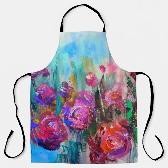 Tablier Arbuste à fleurs de pivoines, peintures modernes,  (Recto)