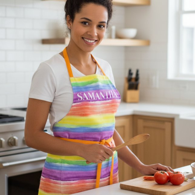 Tablier Arc en arc-en-ciel Rayures Nom du monogramme (Créateur téléchargé)