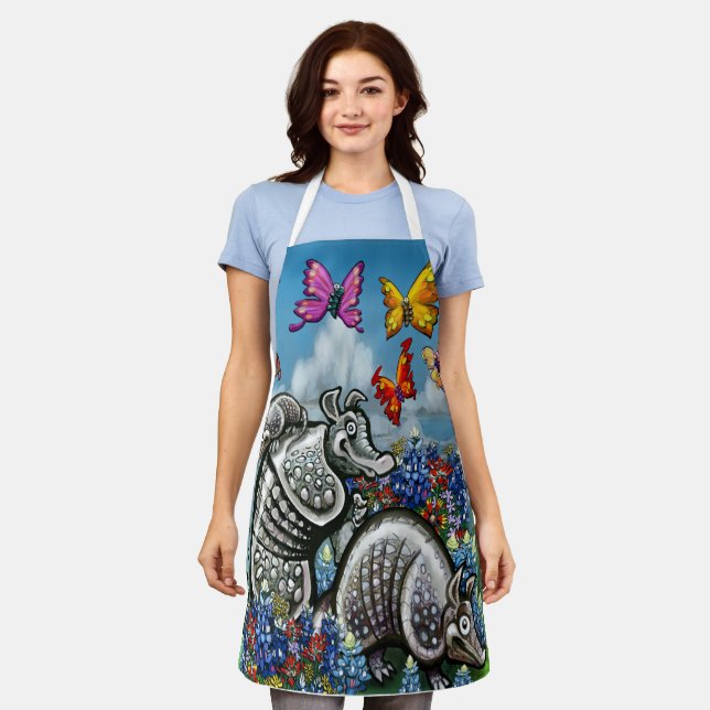 Tablier Armadillos Bluebonnets et papillons (Porté)