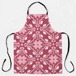 Tablier Arrière - plan à fleurs rouge et beige. Couleur 