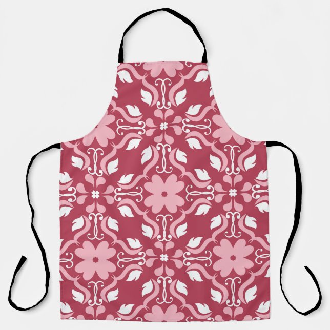 Tablier Arrière - plan à fleurs rouge et beige. Couleur tr (Recto)