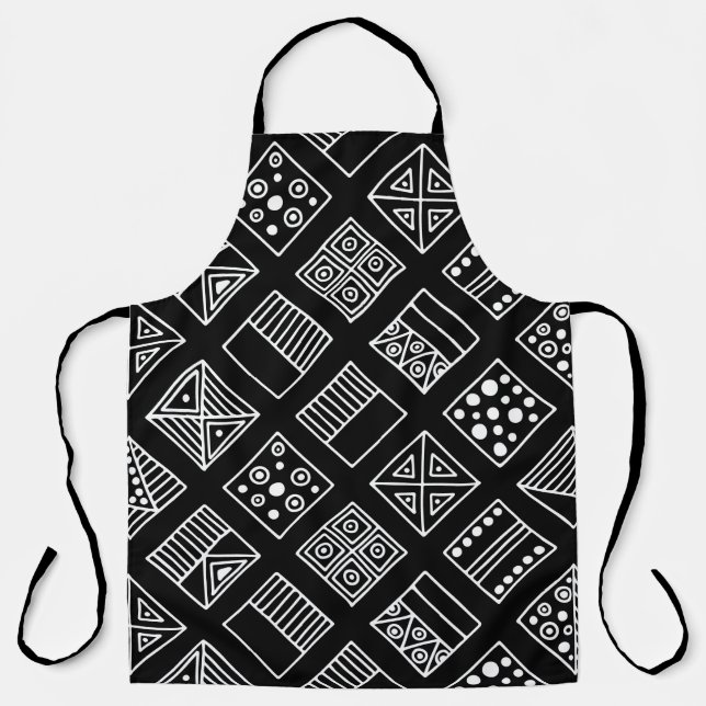 Tablier Arrière - plan géométrique noir et blanc avec main (Recto)