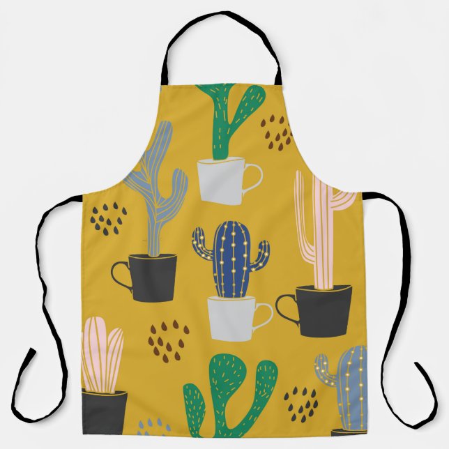 Tablier Arrière - plan motif sans couture Cactus. Col tiré (Recto)