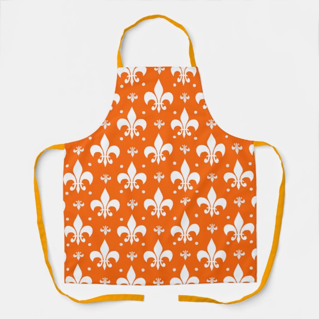 Tablier Arrière - plan orange Fleur-de-lis Motif Design (Recto)