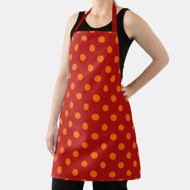 Tablier Arrière - plan rouge Orange Pois Design (Créateur téléchargé)