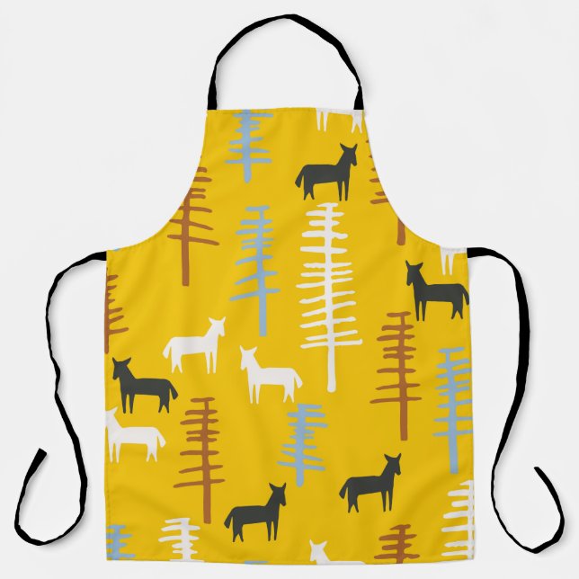 Tablier Arrière - plan tribal avec des chevaux et des arbr (Recto)