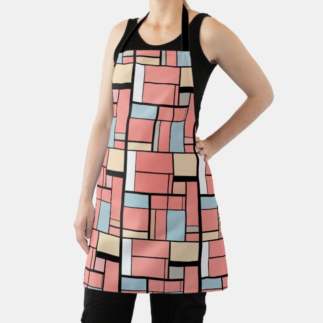 Tablier Art abstrait Mondrian corail (Insitu)