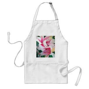 Tablier Art aquarelle de fleurs de jour lys blanc et rose
