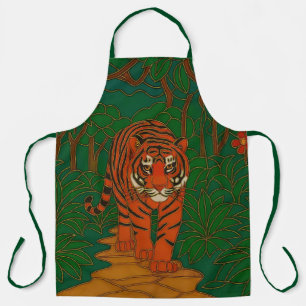 Tablier Art de cloisonné Tigre sur le chemin de la jungle