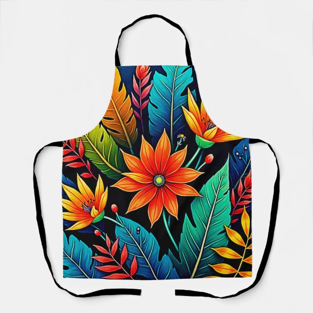 Tablier Art de fleurs tropicales vibrantes (Recto)