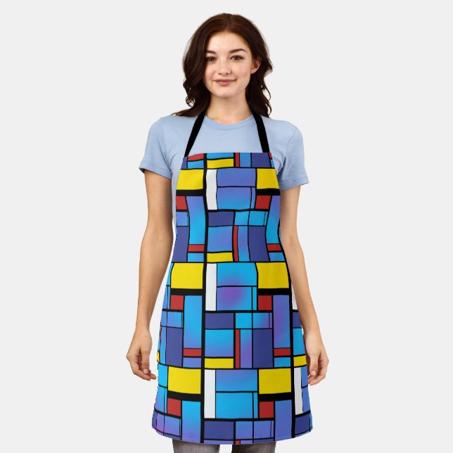 Tablier Art de style Mondrian, couleurs de vague de Mondri (Porté)