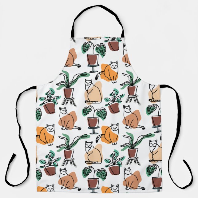 Tablier Art de trait dessin chats et fleurs (Recto)