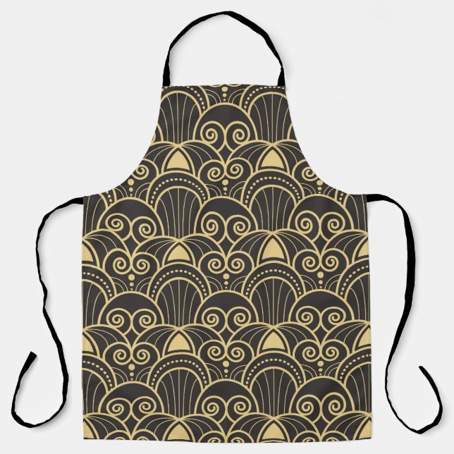 Tablier Art Déco : Carreaux géométriques dorés. (Recto)