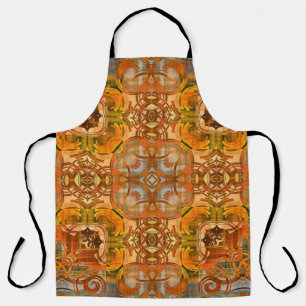 Tablier art déco motif vintage ornemental orange, vieux