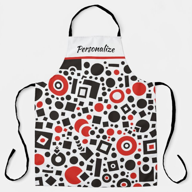 Tablier Art Déco rétro Motif géométrique rouge noir et bla (Recto)