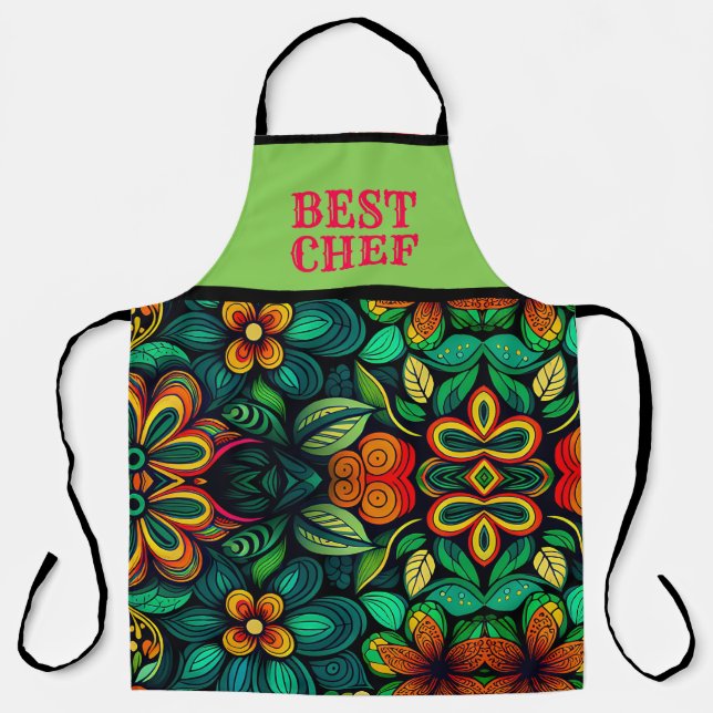TABLIER ART DOODLE CLASSIQUE DES FLEURS "MEILLEUR CHEF" (Recto)